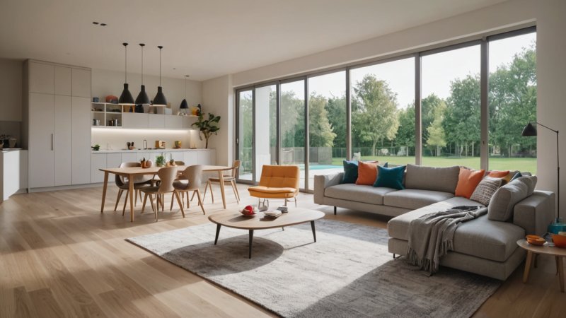 moderne stue, åpne løsninger, hjemforbedring, interiørdesign, renovering