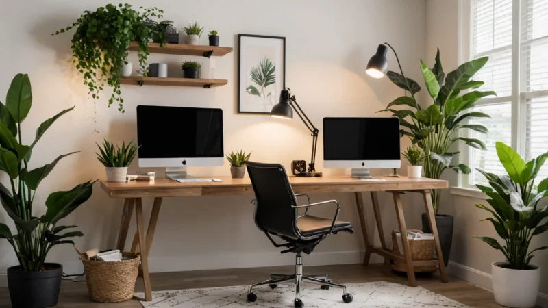 arbeidsplass design, funksjonell arbeidsplass, interiørdesign, produktivitet tips, hjemmeforbedring