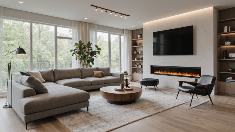 interiørdesign, teknologi integrering, smart belysning, smarte møbler, hjemmeautomatisering, moderne bolig, boligforbedring